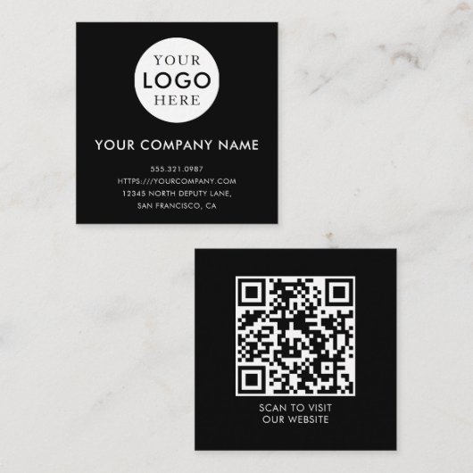 Minimalist Logo Professional Black QR Code Quadratische Visitenkarte (Vorne/Hinten)