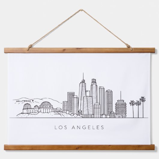 Minimalist Los Angeles Skyline Illustration Wandteppich Mit Holzrahmen (Vorne)