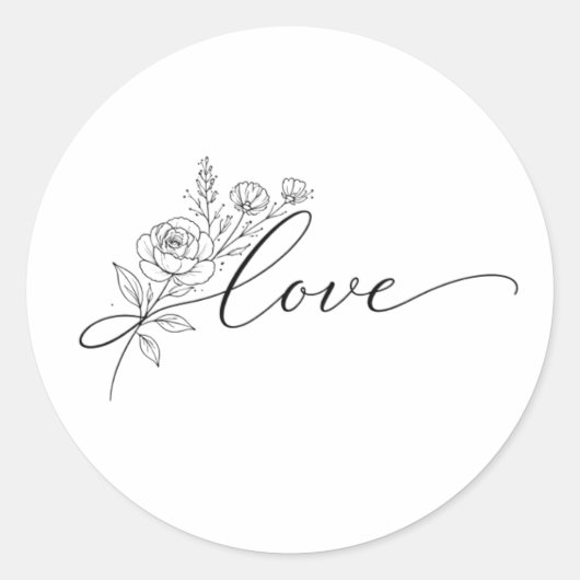 Minimalist Love Floral Line Art Runder Aufkleber (Vorderseite)