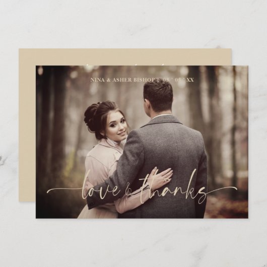 Minimalist Love & Thanks Whimsical Script Wedding Dankeskarte (Vorne/Hinten)