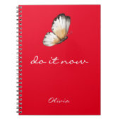 Minimalist Lovely Butterfly 'do it now' Red Spiral Notizblock (Vorderseite)