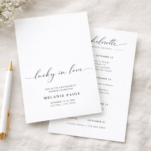 Minimalist Lucky In Love Bachelorette Weekend Einladung