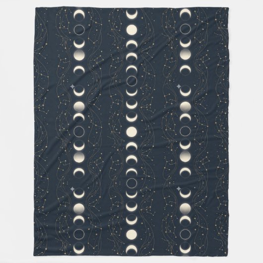 Minimalist Lunar Phases Pattern with Stars and Nig Fleecedecke (Vorderseite)