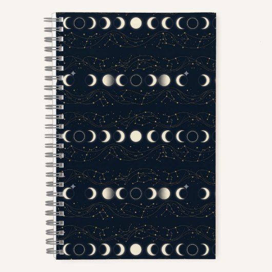 Minimalist Lunar Phases Pattern with Stars and Nig Notizblock (Vorderseite)