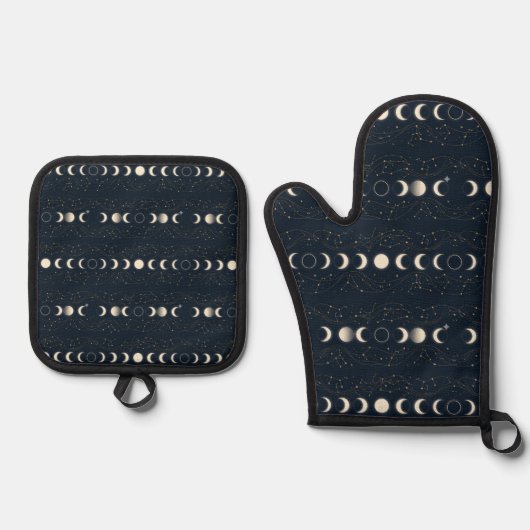Minimalist Lunar Phases Pattern with Stars and Nig Ofenhandschuh & Topflappen-Set (Vorderseite)