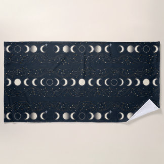 Minimalist Lunar Phases Pattern with Stars and Nig Strandtuch