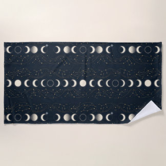 Minimalist Lunar Phases Pattern with Stars and Nig Strandtuch