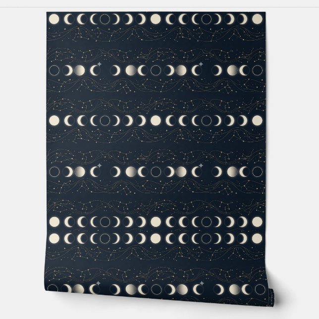 Minimalist Lunar Phases Pattern with Stars and Nig Tapete (Abrollen)
