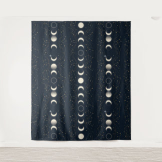 Minimalist Lunar Phases Pattern with Stars and Nig Wandteppich