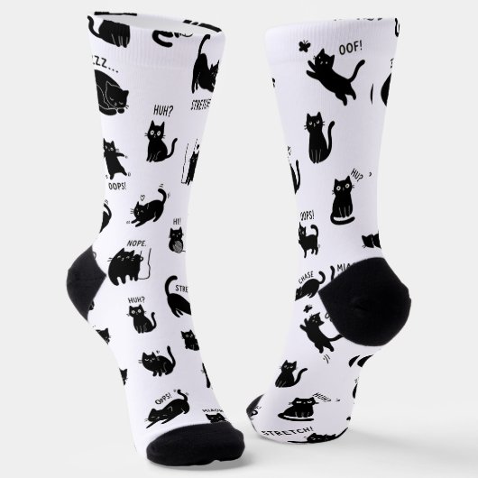 Minimalist lustige schwarze Katzen Muster Socken (Gewinkelt)