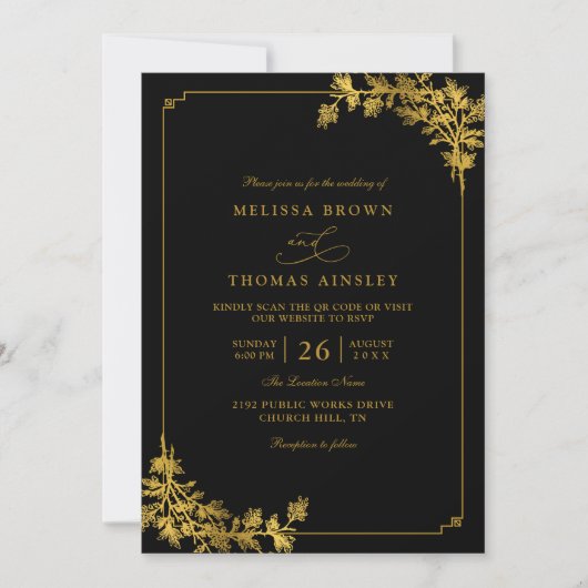 Minimalist Luxury Black Elegant QR Code Wedding Einladung (Vorderseite)