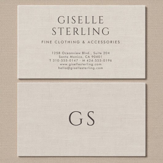 Minimalist Luxury Boutique Clothing Faux Linen Visitenkarte