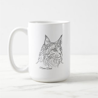 Minimalist Maine Coon Line Drawing Custom Pet Name Kaffeetasse