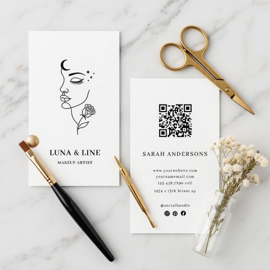 Minimalist Makeup Artist Card with QR Code Visitenkarte
