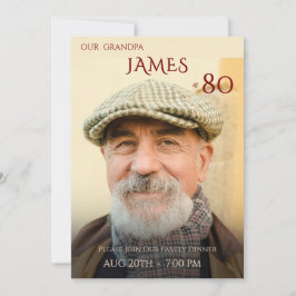 Minimalist Male Family Photo 80th Birthday  Einladung