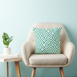 Minimalist Maze Lines Emerald Pattern Kissen