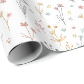 Minimalist Meadowcore Neutral Wildflowers Pattern Geschenkpapier (Rolleneckpunkt)