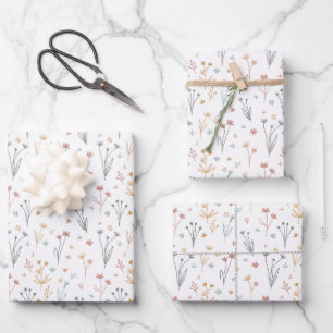 Minimalist Meadowcore Neutrales Wildblumenmuster Geschenkpapier Set