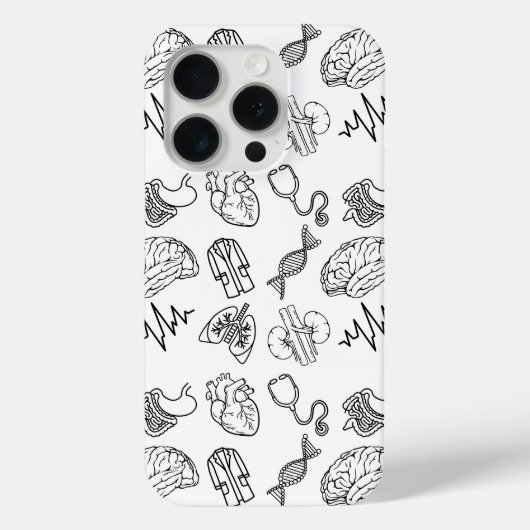 Minimalist Medical Doodles iPhone 15 Pro Case (Rückseite)