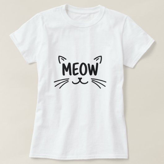 Minimalist MEOW Cat Line Art T-Shirt (Design vorne)