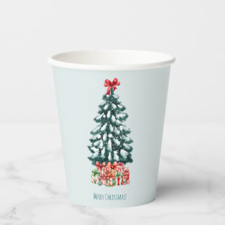Minimalist Merry Christmas Snowy Pine Tree Pappbecher