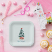 Minimalist Merry Christmas Snowy Tree Pappteller (Party)