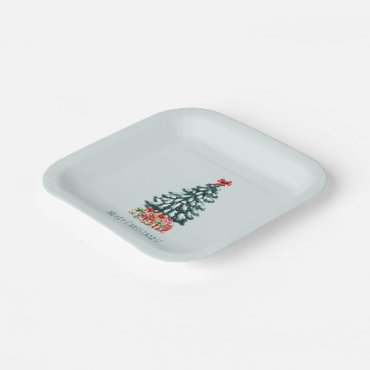 Minimalist Merry Christmas Snowy Tree Pappteller (Gewinkelt)