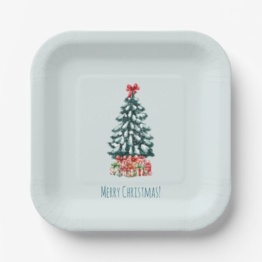 Minimalist Merry Christmas Snowy Tree Pappteller (Vorderseite)