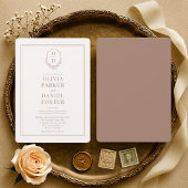Minimalist Mocha Brown Crest Wedding Einladung