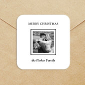 Minimalist Modern Black and White Photo Christmas Quadratischer Aufkleber