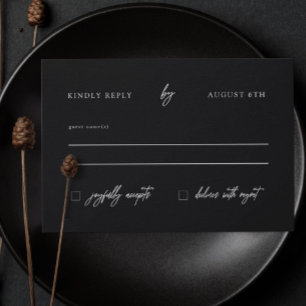 Minimalist Modern Black and White Wedding RSVP Karte