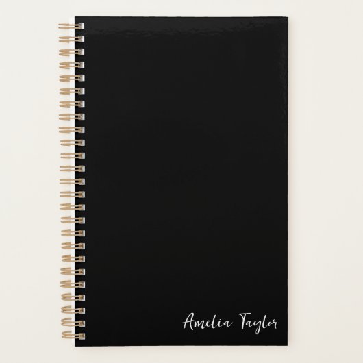 Minimalist Modern Black Script Name Aesthetic Chic Planer (Vorderseite)