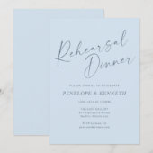 Minimalist Modern Blue Script Rehearsal Dinner Einladung (Vorne/Hinten)