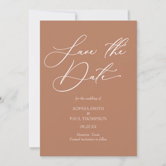 Minimalist modern Bohemian terracota Save the Date (Vorderseite)