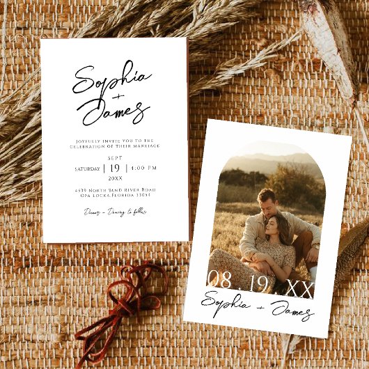 Minimalist Modern Boho Arch Photo wedding Einladung