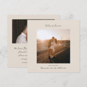Minimalist Modern Boho Beige Square Photo Wedding Save The Date (Vorne/Hinten)