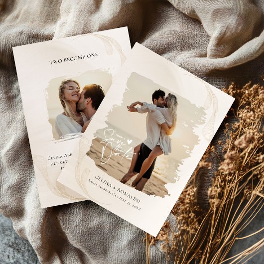 Minimalist Modern Boho Brushstroke Photos Wedding Einladung