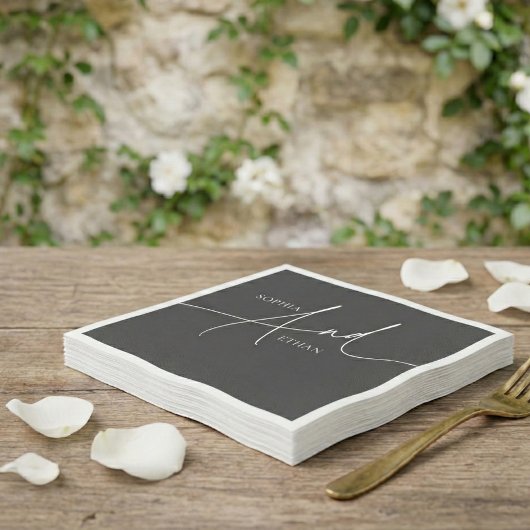 Minimalist Modern Calligraphy Wedding Black Serviette