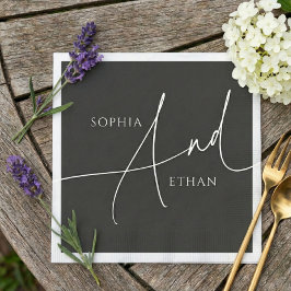Minimalist Modern Calligraphy Wedding Black Serviette