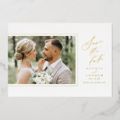 Minimalist Modern Chic Script Photo Save The Date Folieneinladung (Vorderseite)