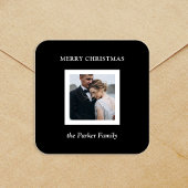 Minimalist Modern Christmas Black with Photo Quadratischer Aufkleber