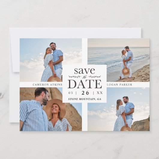 Minimalist Modern Collage 4 Custom Photos Wedding (Vorderseite)