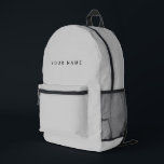 Minimalist Modern Custom Name, Text, Photo Bedruckter Rucksack<br><div class="desc">Personalized Trendy light gray backpack featuring modern custom text. Add your own photo, illustration or any graphic design element, or leave this elegant and minimal aesthetic. Any font, any color, no minimum.</div>