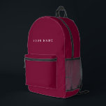 Minimalist Modern Custom Name, Text, Photo Bedruckter Rucksack<br><div class="desc">Personalized Trendy burgundy cherry wine red backpack featuring modern custom text. Add your own photo,  illustration or any graphic design element,  or leave this elegant and minimal aesthetic. Any font,  any color,  no minimum.</div>