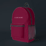 Minimalist Modern Custom Name, Text, Photo Bedruckter Rucksack<br><div class="desc">Personalized Trendy burgundy cherry wine red backpack featuring modern custom text. Add your own photo, illustration or any graphic design element, or leave this elegant and minimal aesthetic. Any font, any color, no minimum.</div>