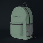 Minimalist Modern Custom Name, Text, Photo Bedruckter Rucksack<br><div class="desc">Personalized Trendy organic sage green backpack featuring modern custom text. Add your own photo, illustration or any graphic design element, or leave this elegant and minimal aesthetic. Any font, any color, no minimum.</div>
