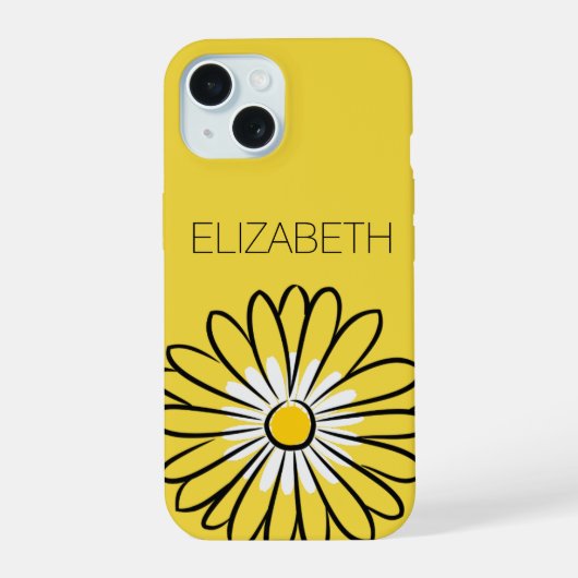 Minimalist Modern Elegant Daisy flower and text iPhone 15 Hülle (Rückseite)