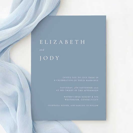 Minimalist Modern Elegant Dusty Blue Wedding Einladung