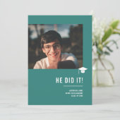 Minimalist Modern Elegant Teal Graduation Party Einladung (Stehend Vorderseite)