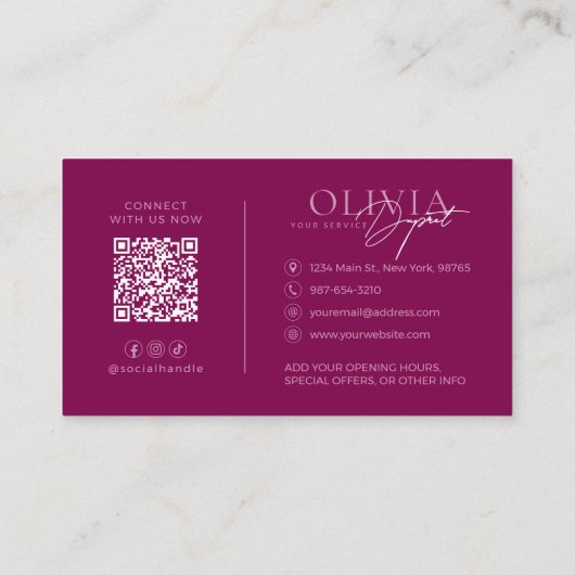 Minimalist Modern Elegant Vibrant Berry Red Visitenkarte (Rückseite)